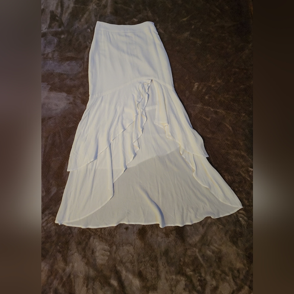Express White White Midi Skirt with Slit